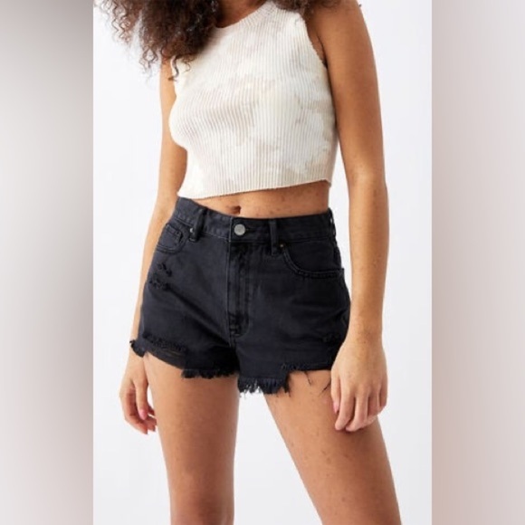 Pacsun High Waisted Festival Shorts in Black Frayed Ripped Denim Women’s Size 27 - Picture 1 of 6